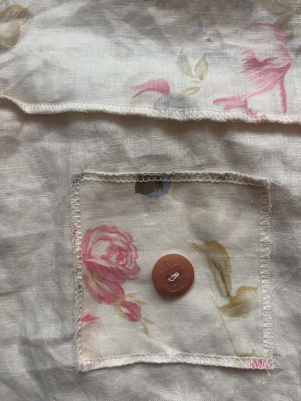 Vintage 90s Surrealist Floral Linen Patchwork Button-Down Shirt Jacket - Picture 8 of 13